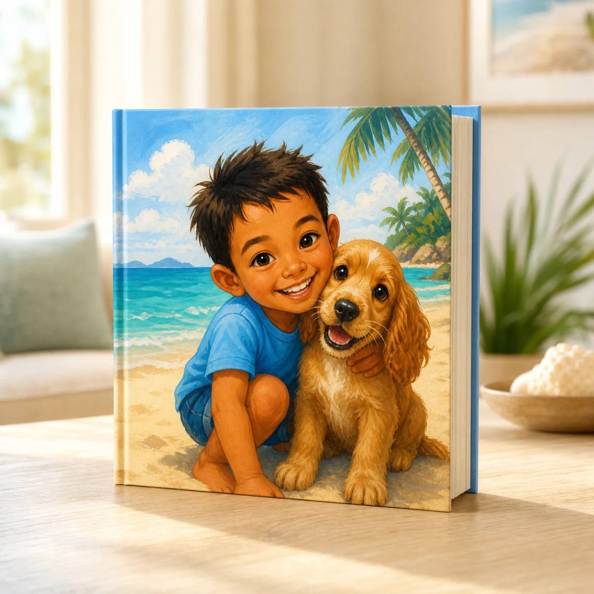 A closed personalised Pet Storybook resting on a table