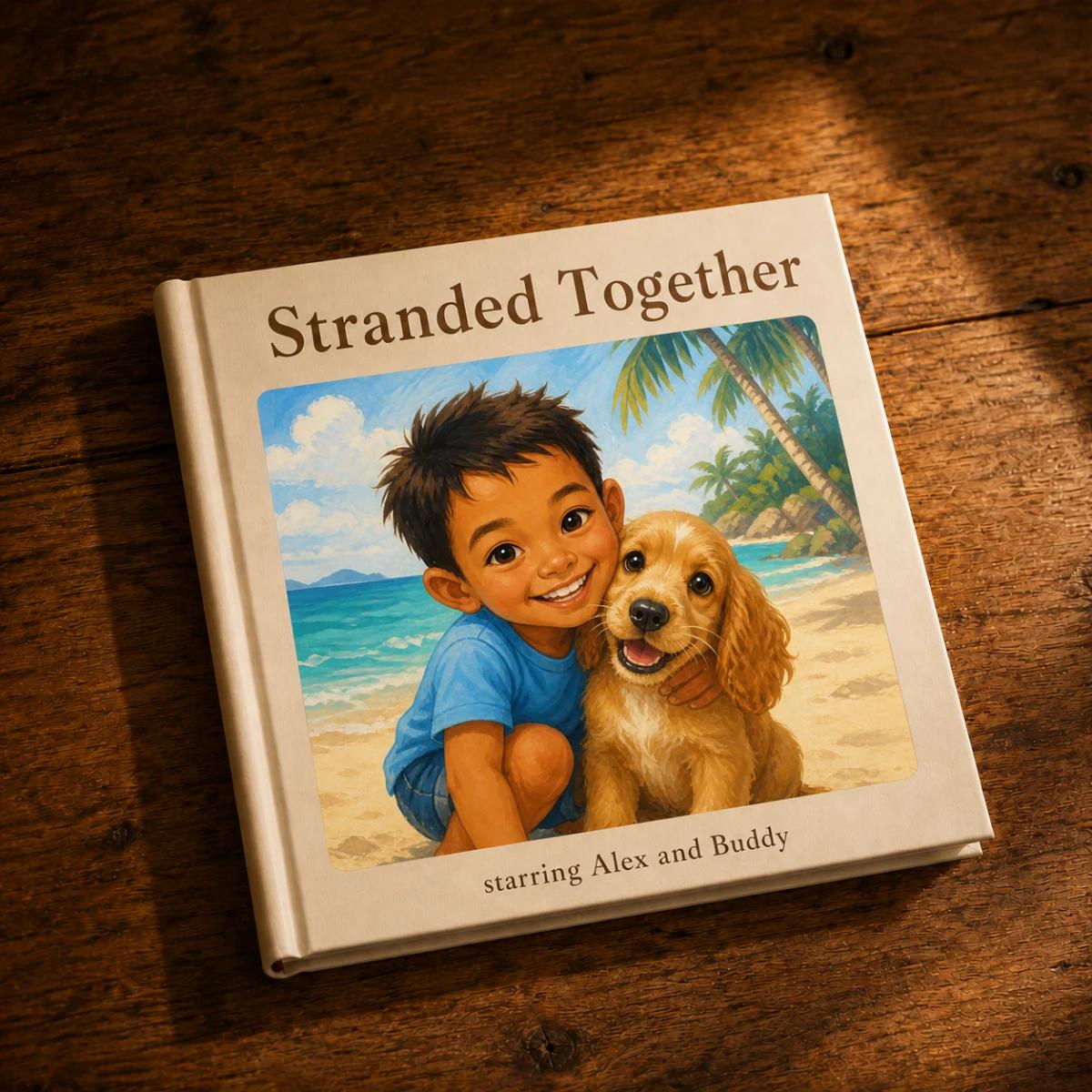 Stranded Together physical book on a wooden table