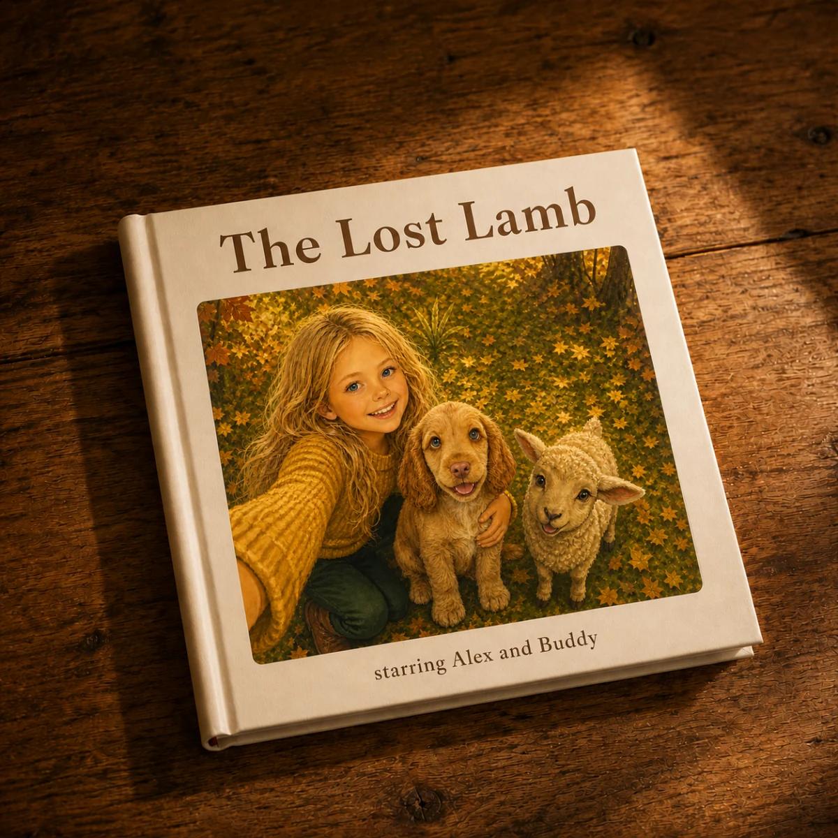 The Lost Lamb physical book on a wooden table