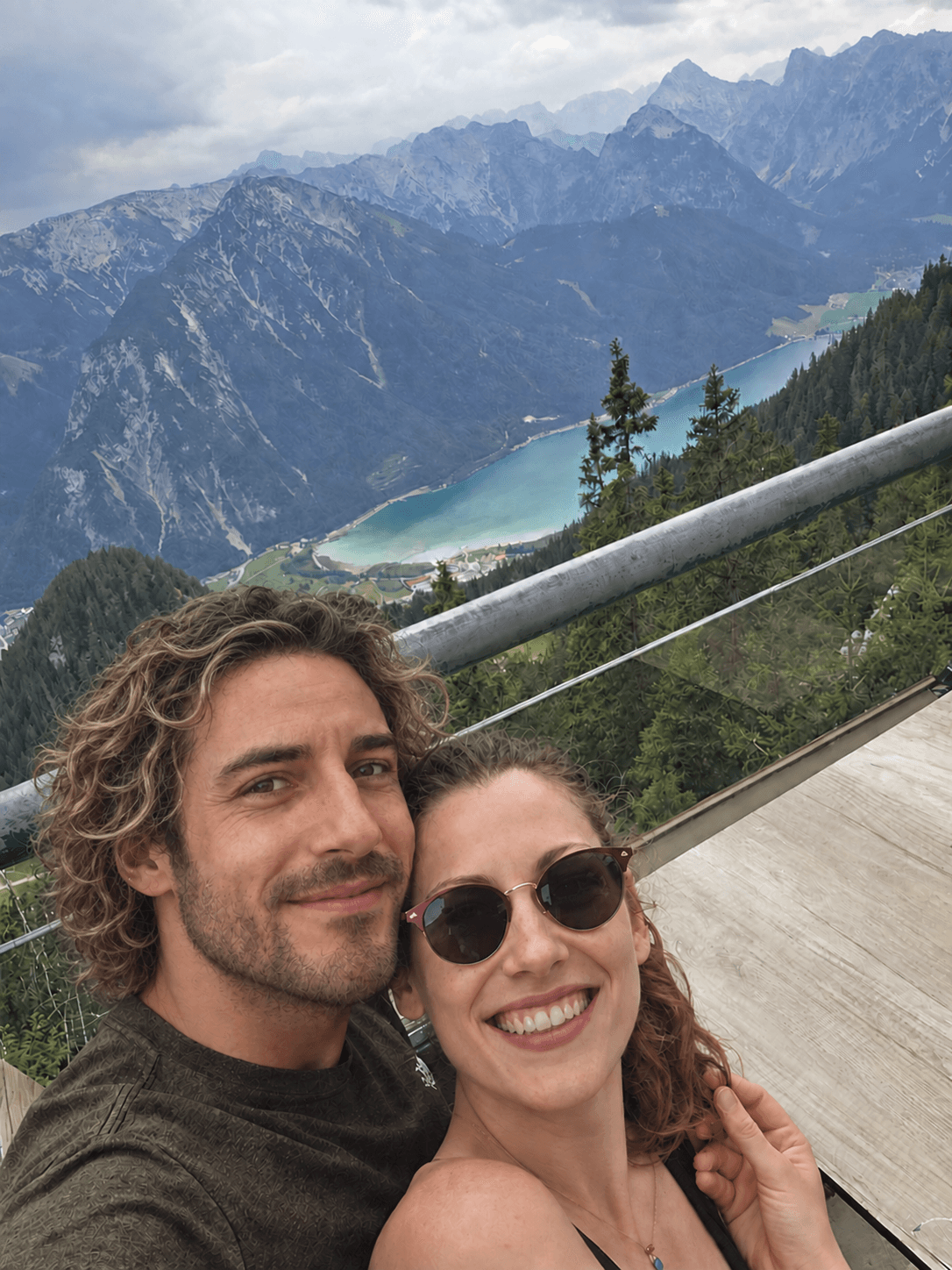 Denis and Laura overlooking a mountain lake