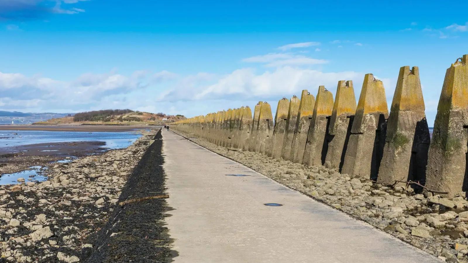 The tidal causeway from Cramond shore towards Cramond Island
