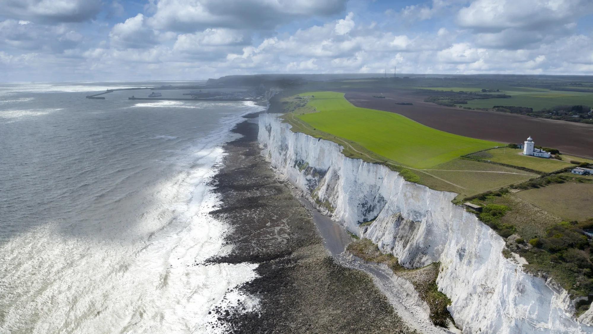 The White Cliffs of Dover curving along the Kent coast