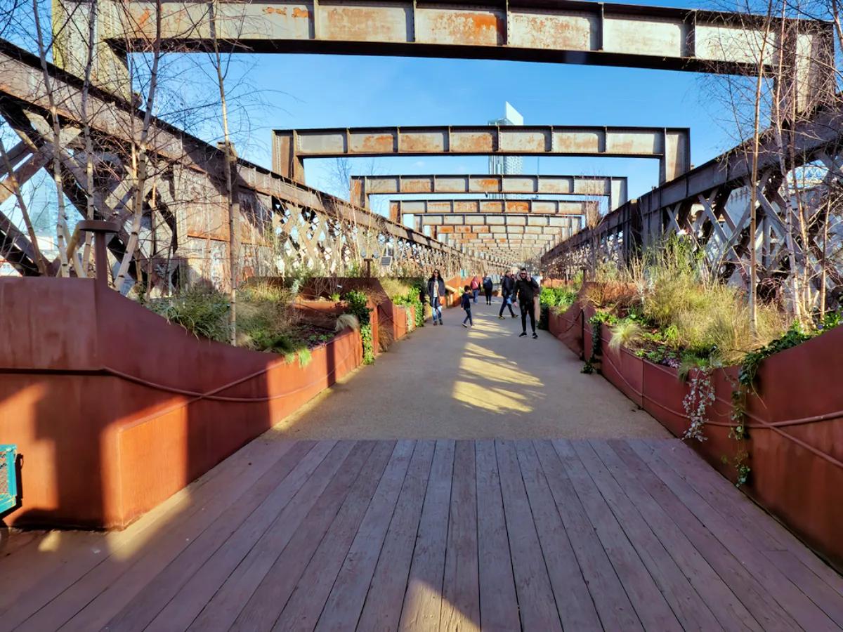 The planted Castlefield Viaduct above Manchester