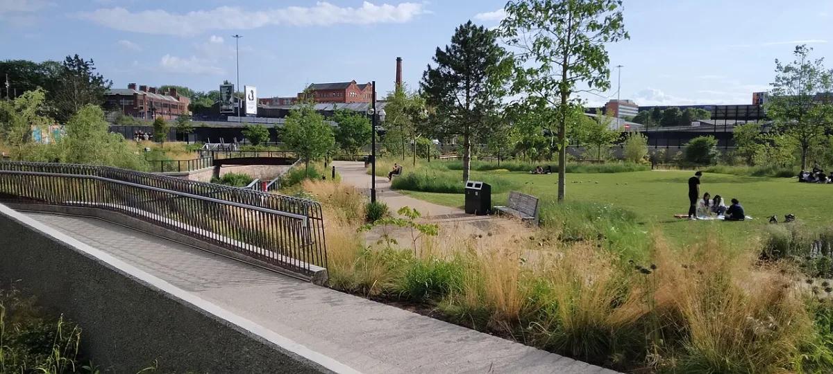 Paths and planted lawns at Mayfield Park