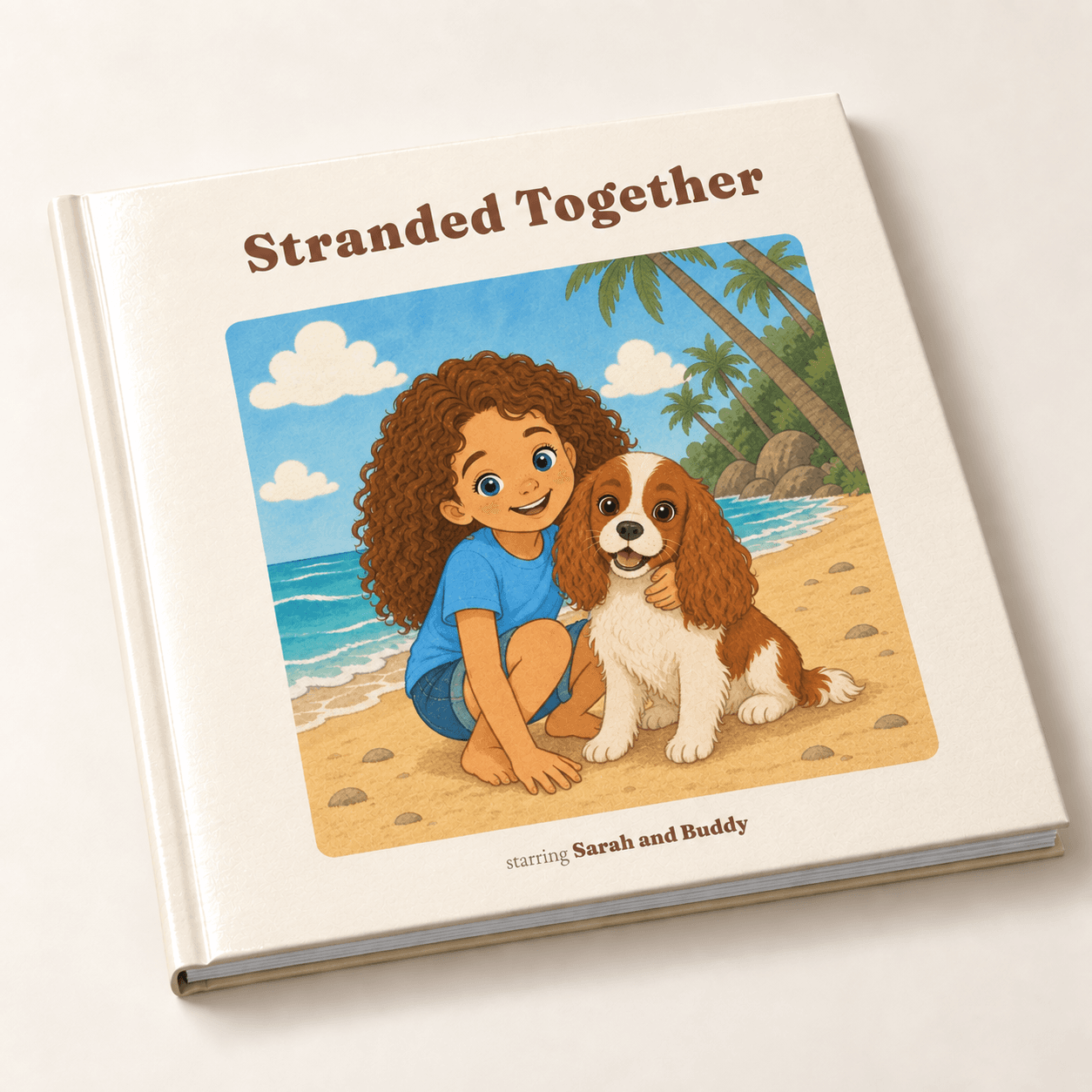 Illustrative square hardcover storybook with a rigid cover and the girl and dog artwork