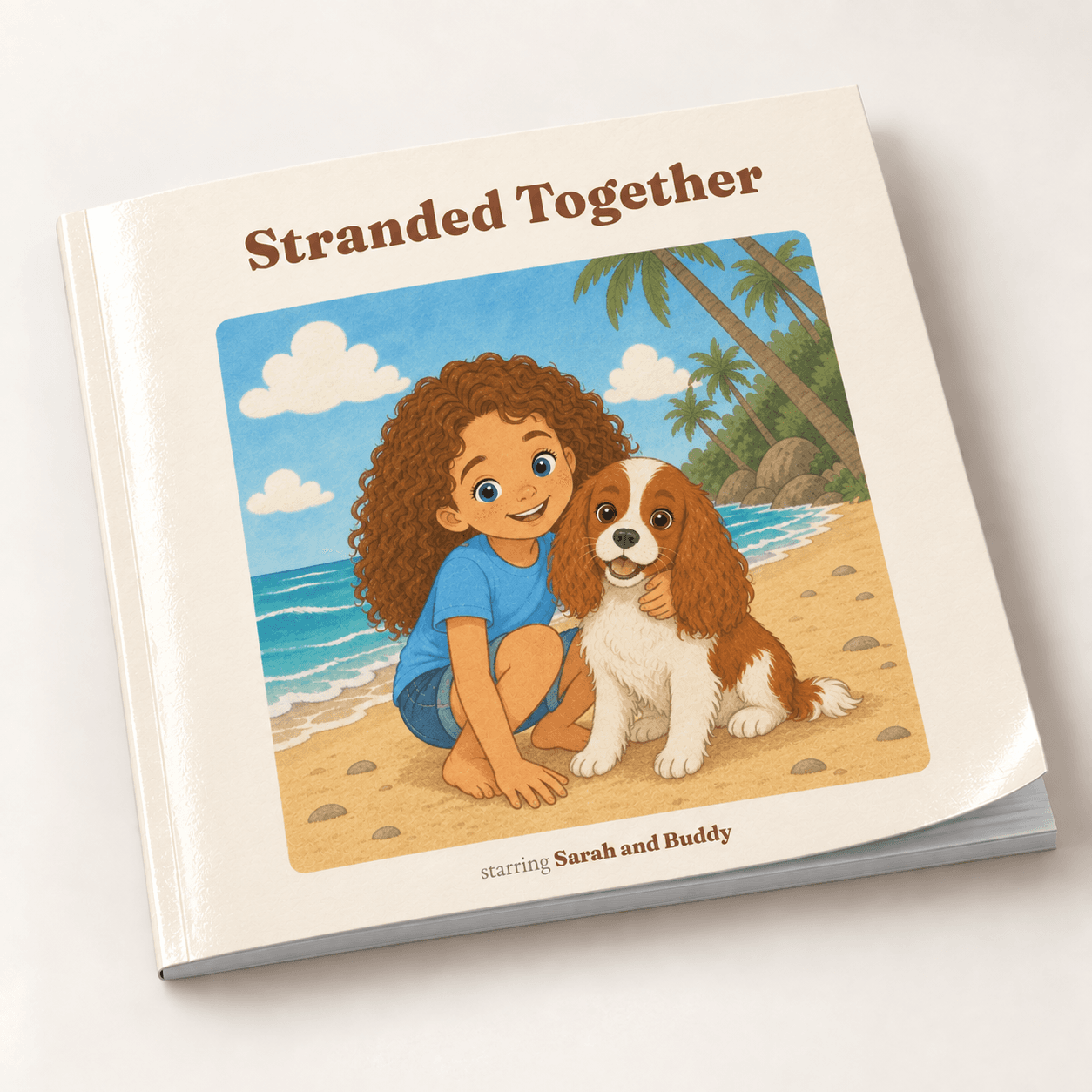 Illustrative square softcover storybook with a thin flexible cover and the girl and dog artwork