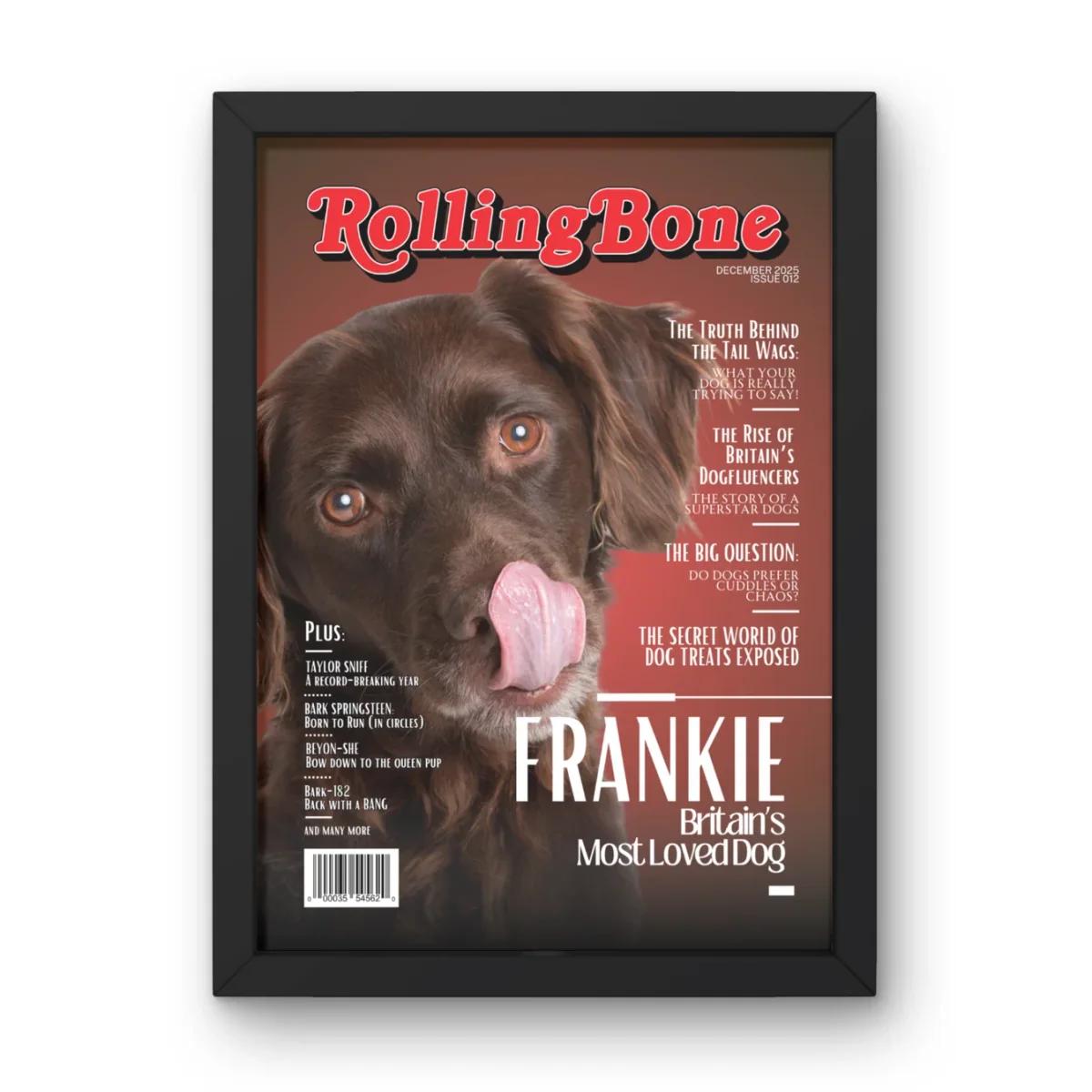 A framed personalised dog magazine cover print