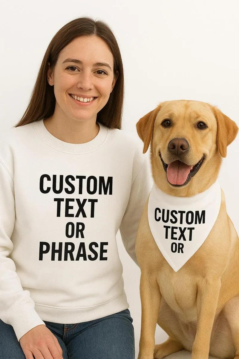 A matching personalised owner sweatshirt and dog bandana set