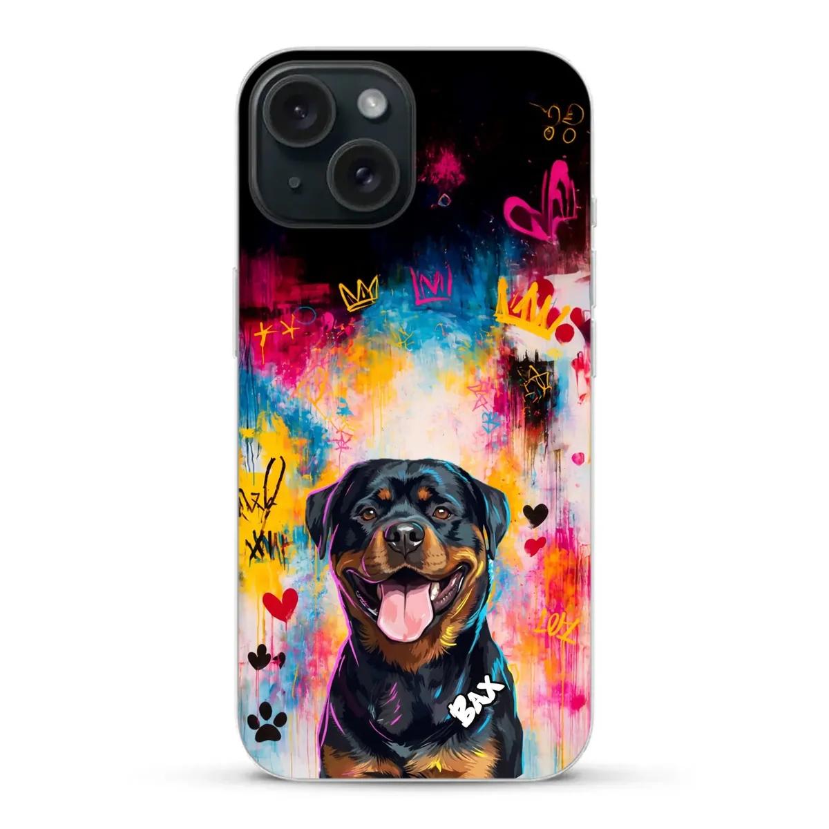 A personalised phone case printed with a pet photograph