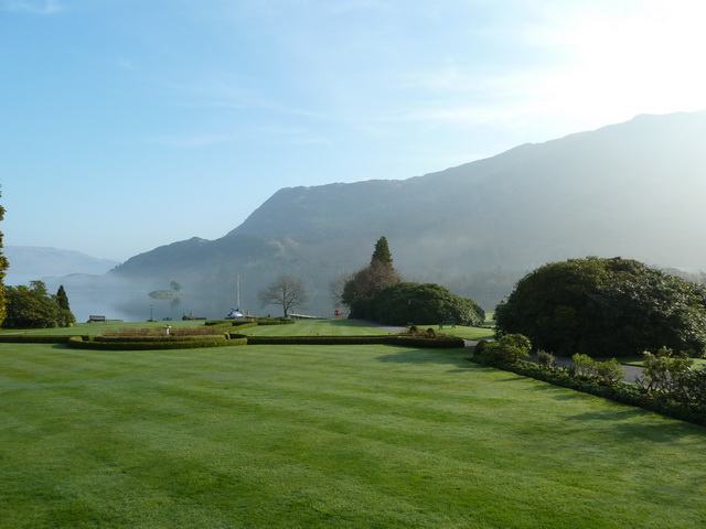 Inn on the Lake gardens looking across Ullswater towards the fells