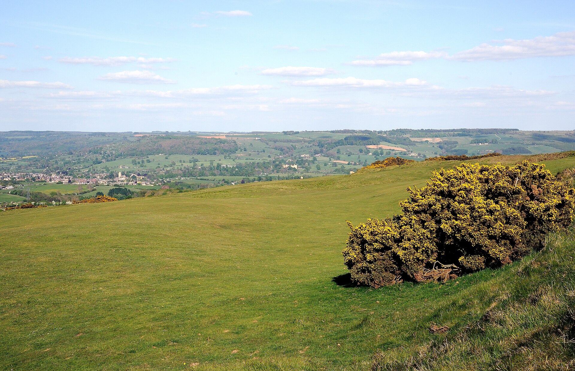View across Cotswolds farmland from Cleeve Common