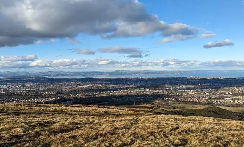 A panoramic view across Edinburgh and the Firth from the Pentland Hills