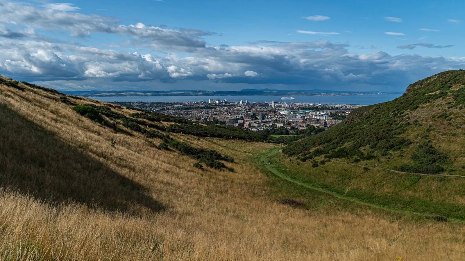 A view across Hunter’s Bog and Holyrood Park towards Edinburgh