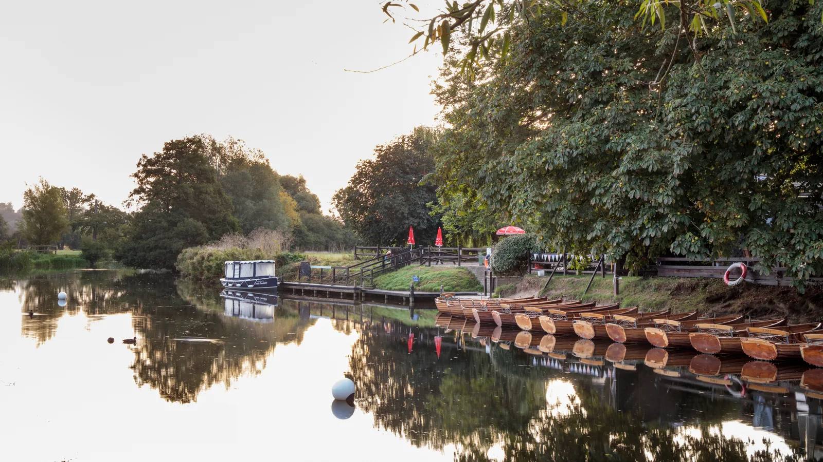 Rowing boats moored on the River Stour at Dedham