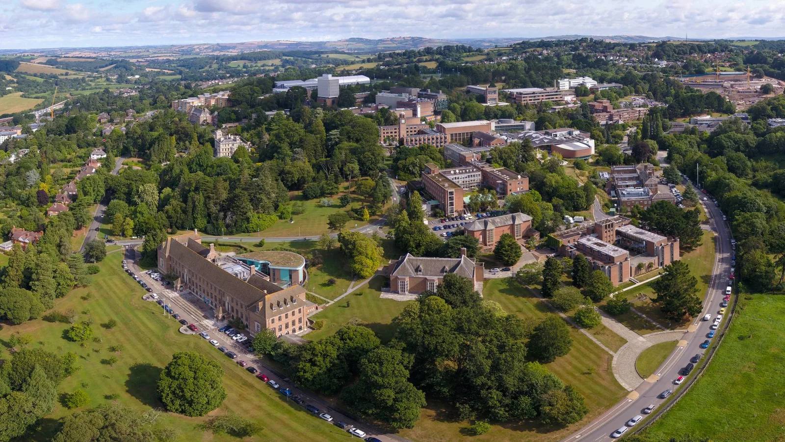An aerial view of the green University of Exeter Streatham Estate