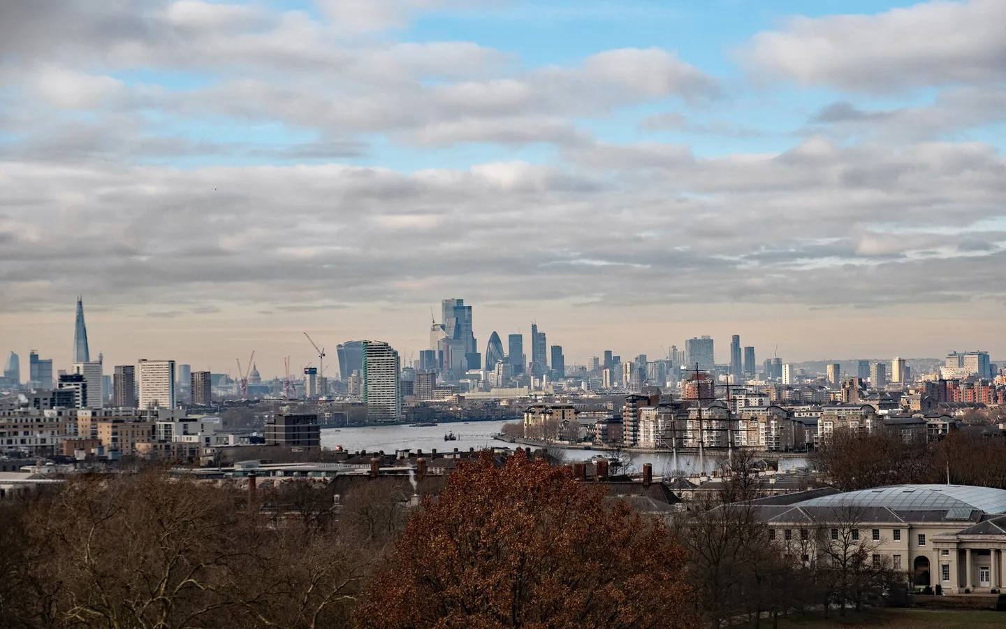 London skyline and the River Thames seen from Greenwich Park