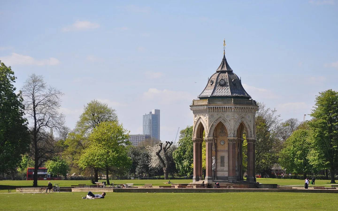Baroness Burdett Coutts fountain on the lawn in Victoria Park