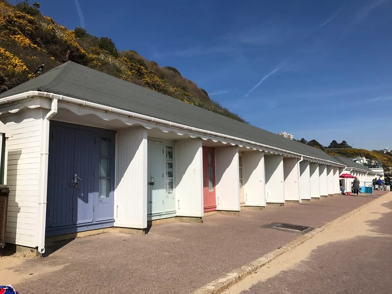 Archive photograph of beach huts near Durley Chine from 2017