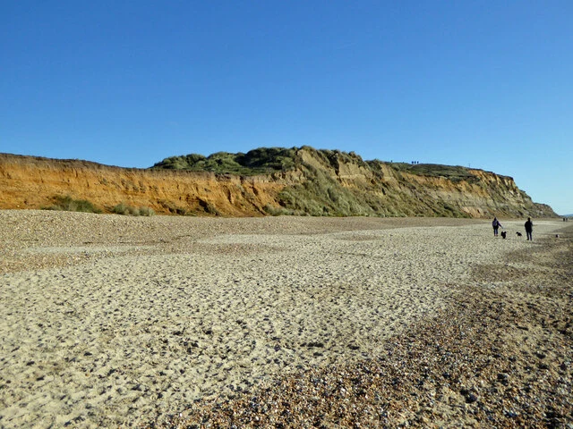 Hengistbury Head beach below the coastal cliffs