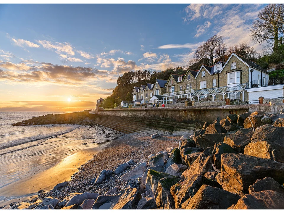 Monks Bay at Bonchurch, with the seafront buildings and shoreline