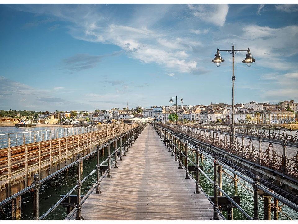 Looking along Ryde Pier towards the town, the landmark for the western beach
