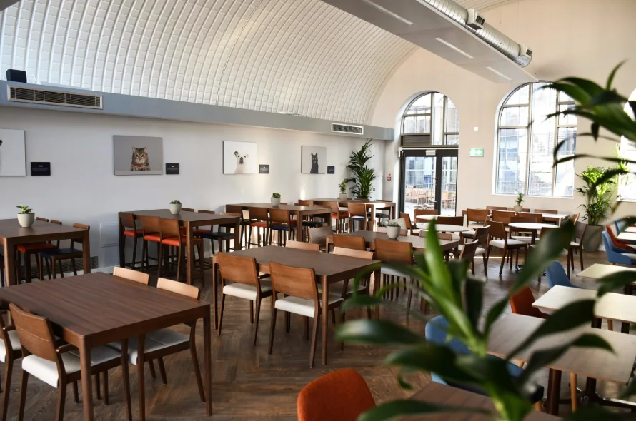 The spacious arched dining room at Tealby’s Cafe in Battersea