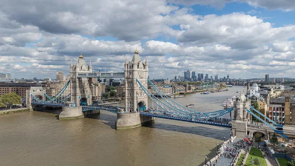 Tower Bridge seen across the Thames from the south bank