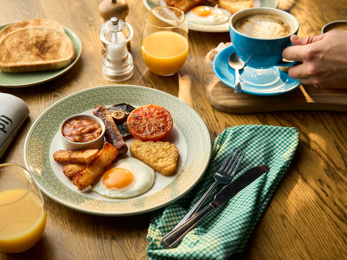 Breakfast plate and coffee from Hall & Woodhouse