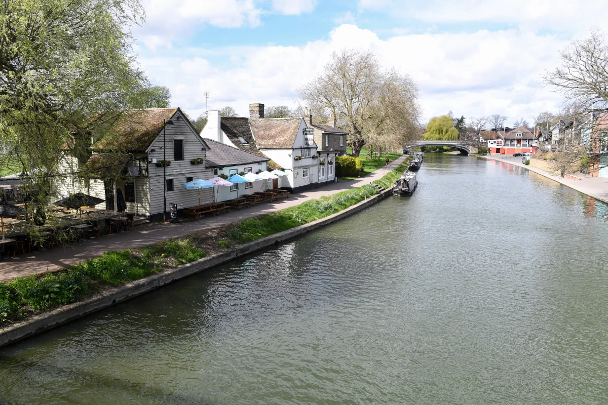 Fort St George and its riverside seating beside the River Cam