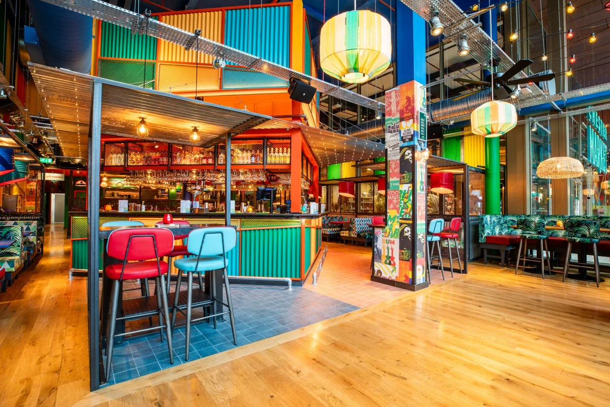 Colourful bar and dining room inside Turtle Bay Chester