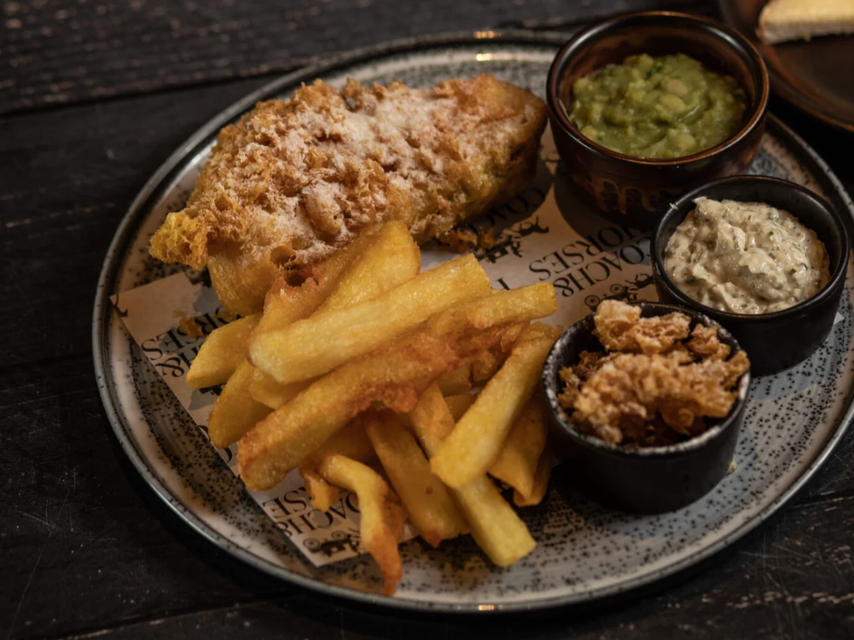 Fish and chips from The Coach & Horses Harrogate.