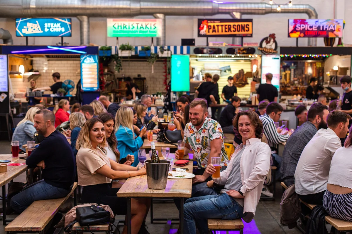 Diners at tables in Baltic Market