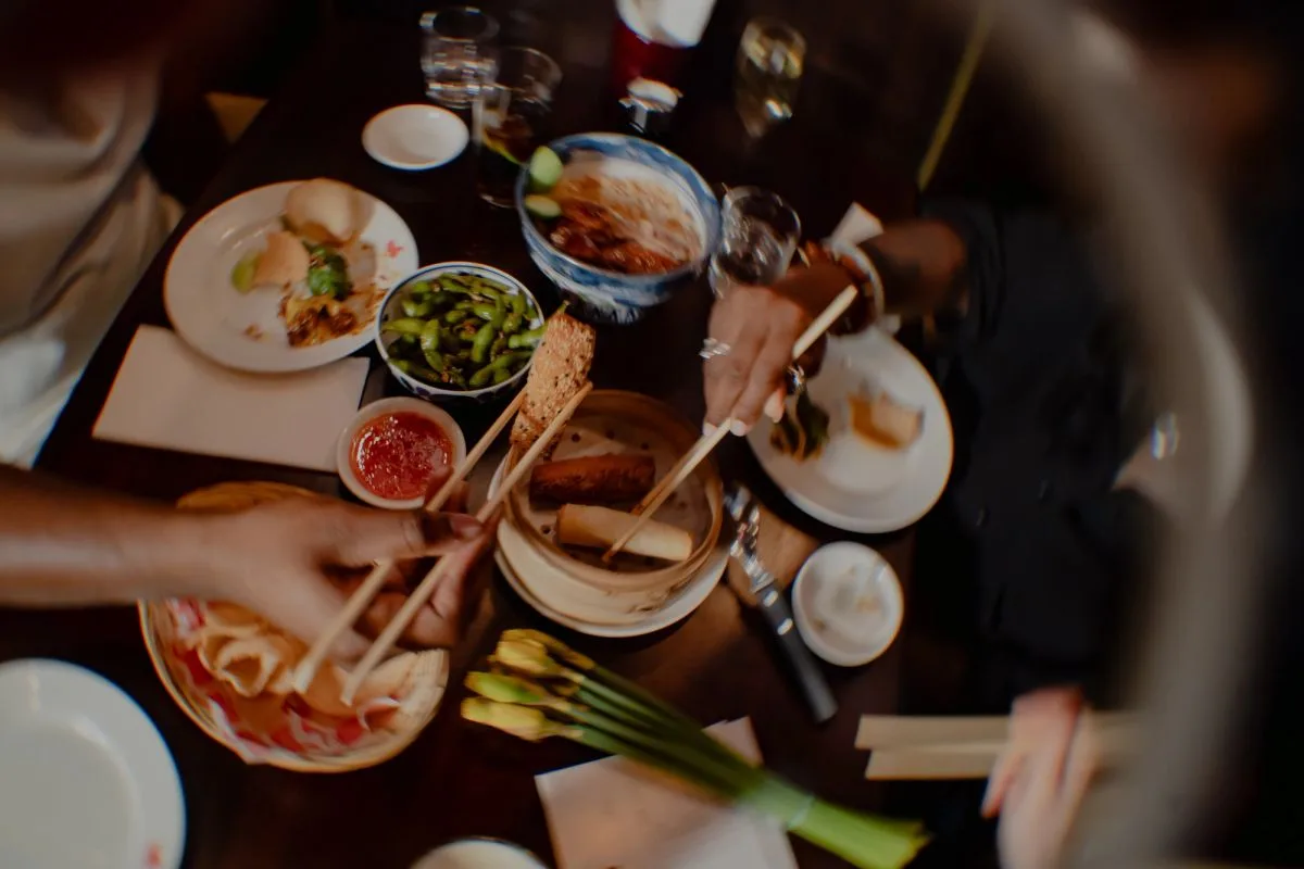 A table of Chinese dishes at The Duck and Rice in Soho