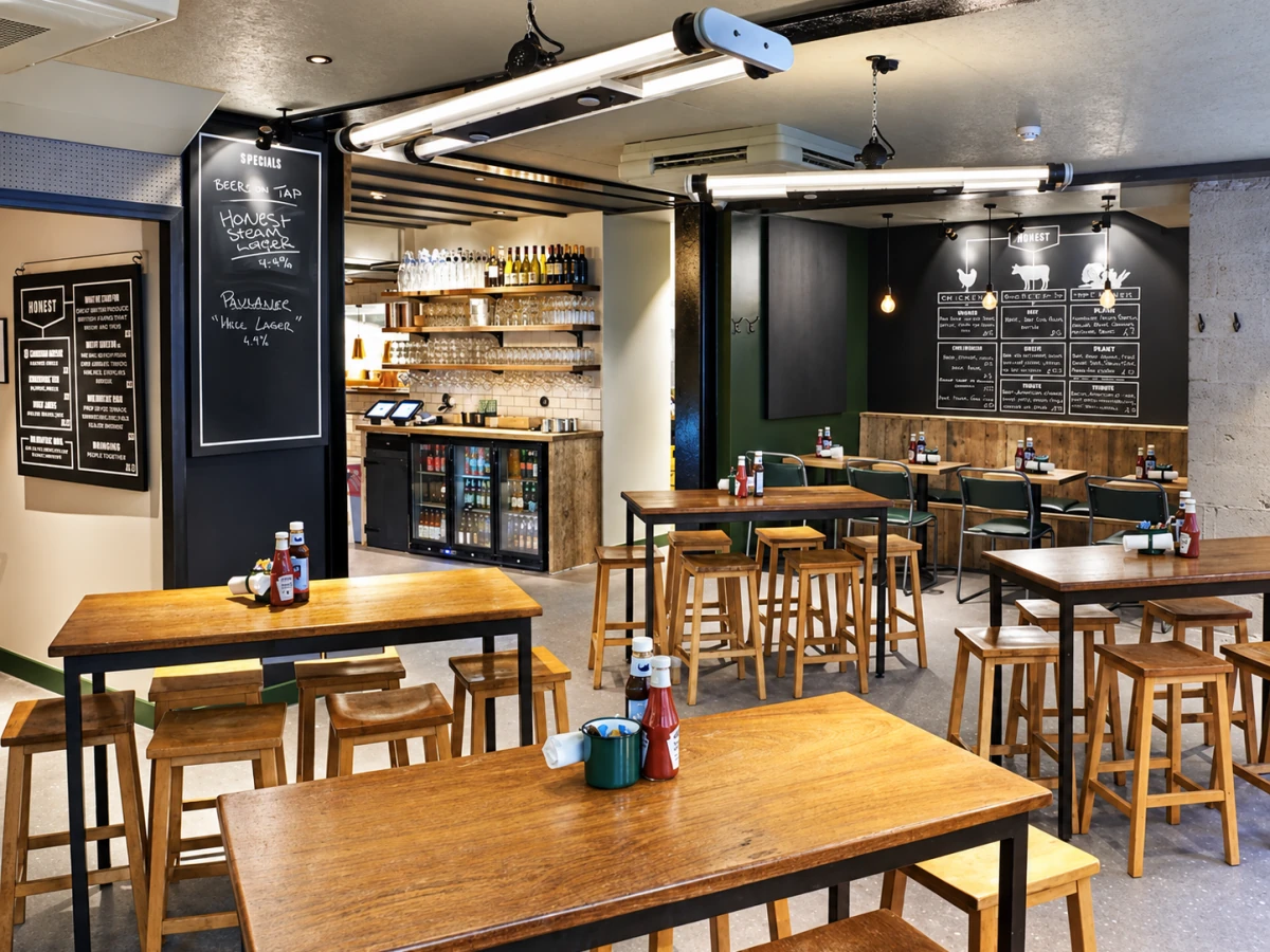 Honest Burgers Spitalfields restaurant and dining tables