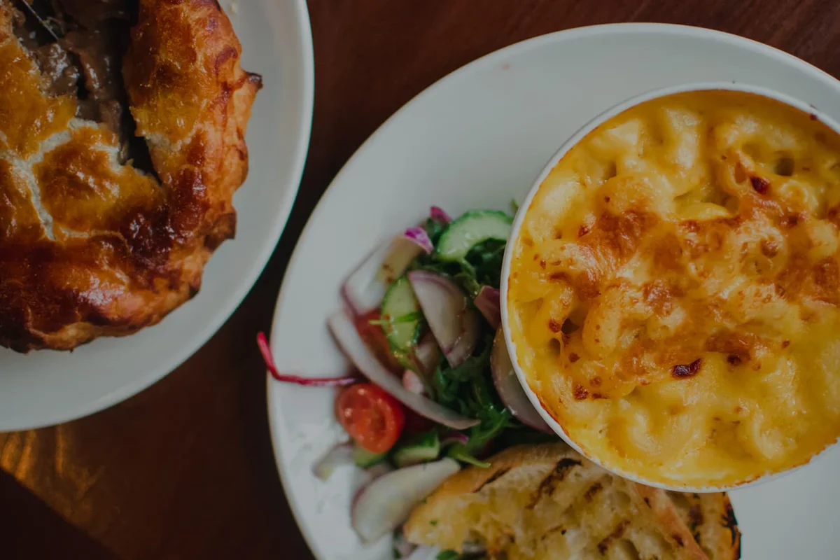 Macaroni cheese, salad and toasted bread from The Saint St Andrews