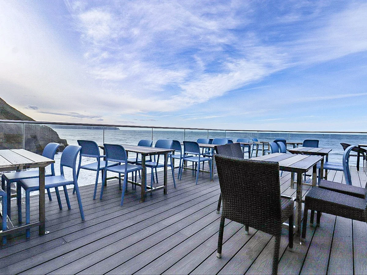 Outdoor deck seating at The Fisherman’s Wife Whitby